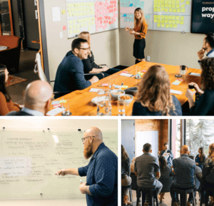 Grid of people collaborating in strategic planning sessions